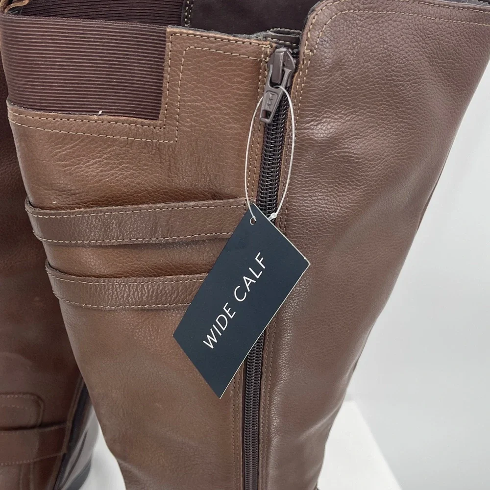 NATURALIZER SIZE 9.5W WC Classic Brown Knee-High Riding Boots Women NWT leather